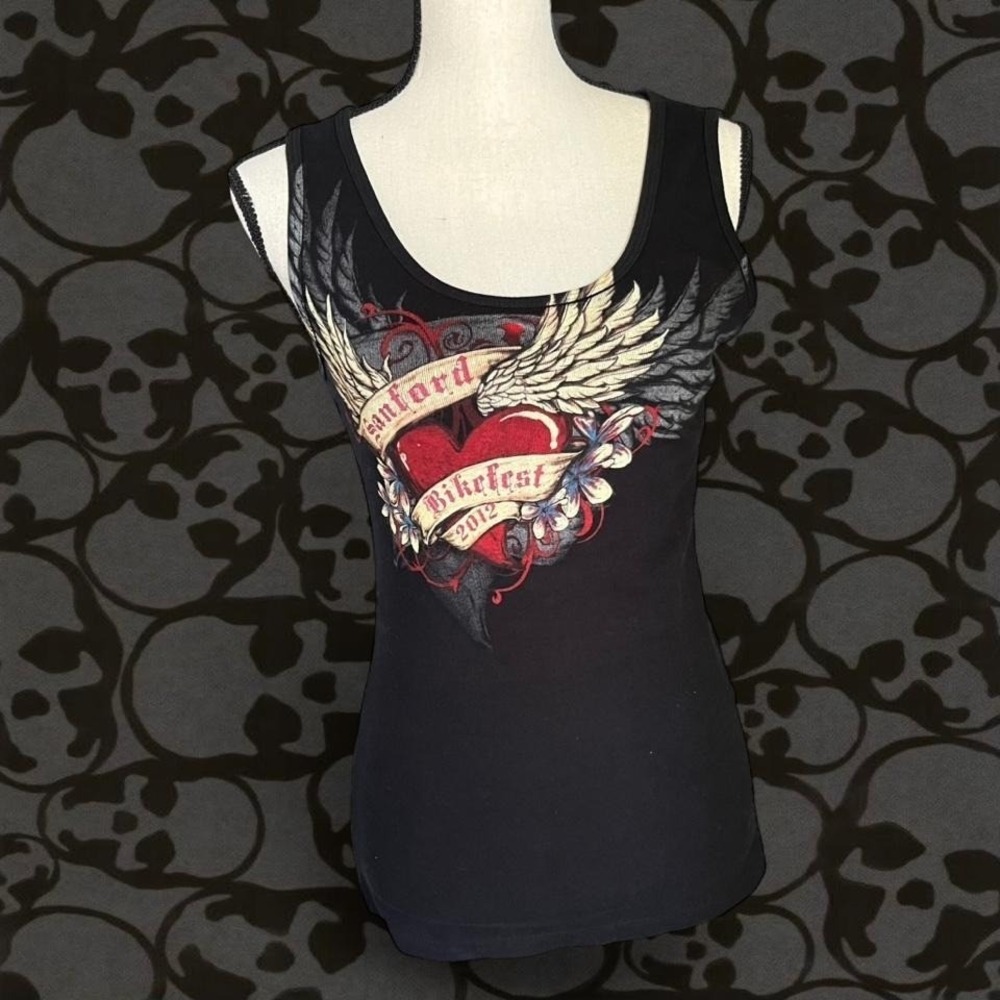 2012 Sanford Florida bike fest tank top winged heart graphic grunge emo biker